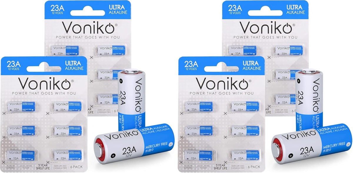 Voniko Alkaline Battery 23A - Ultra 23A Batteries (6-Pack) - Long Lasting 12 Volt A23 Battery for Doorbells and Power Remote