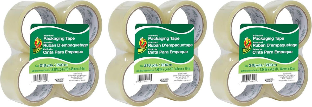 Duck Brand Standard Packaging Tape Refills - 4 Extra Long Rolls of Clear Packing Tape - Shipping, Mailing and Moving Supplies - 3" Core - 1.88 Inch x 100 Yards, Clear (240593)