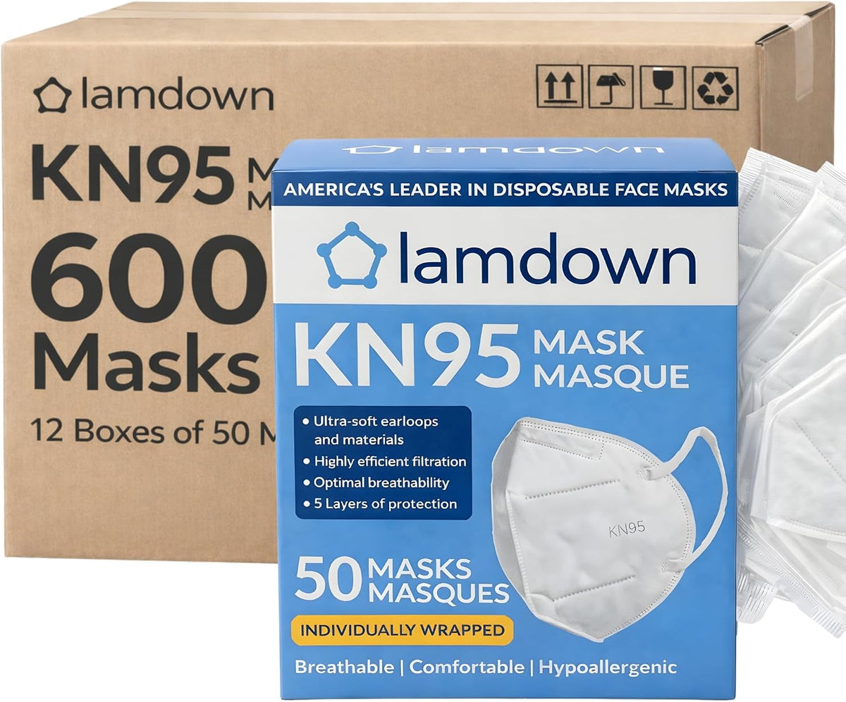 (50-Pack) KN95 Face Masks, Individually Wrapped, Premium Disposable Dust Mask, White