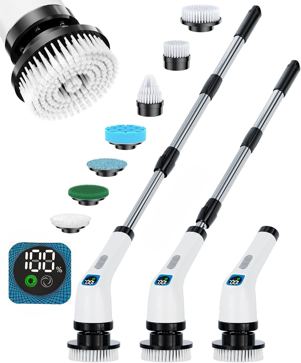 Electric Spin Scrubber with Long Handle | Shower Cleaner Brush for Bathroom