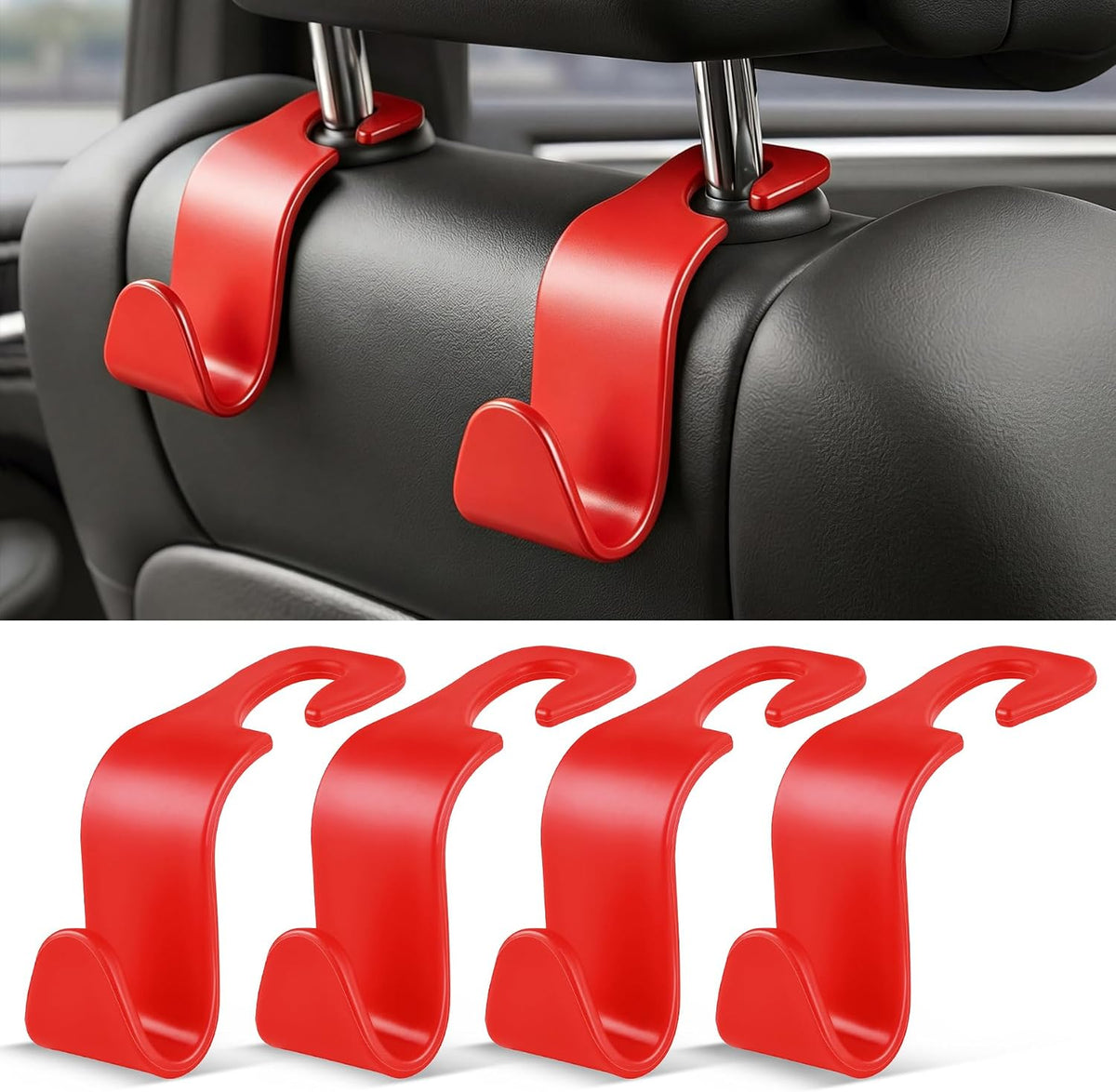 SINGARO Universal 4 Pack Car Seat Headrest Purse Hook, Carbon Fiber Back Seat Hook Storage Organizer Hanger for Purse Handbag Coat, Car Interior Accessories(Black)