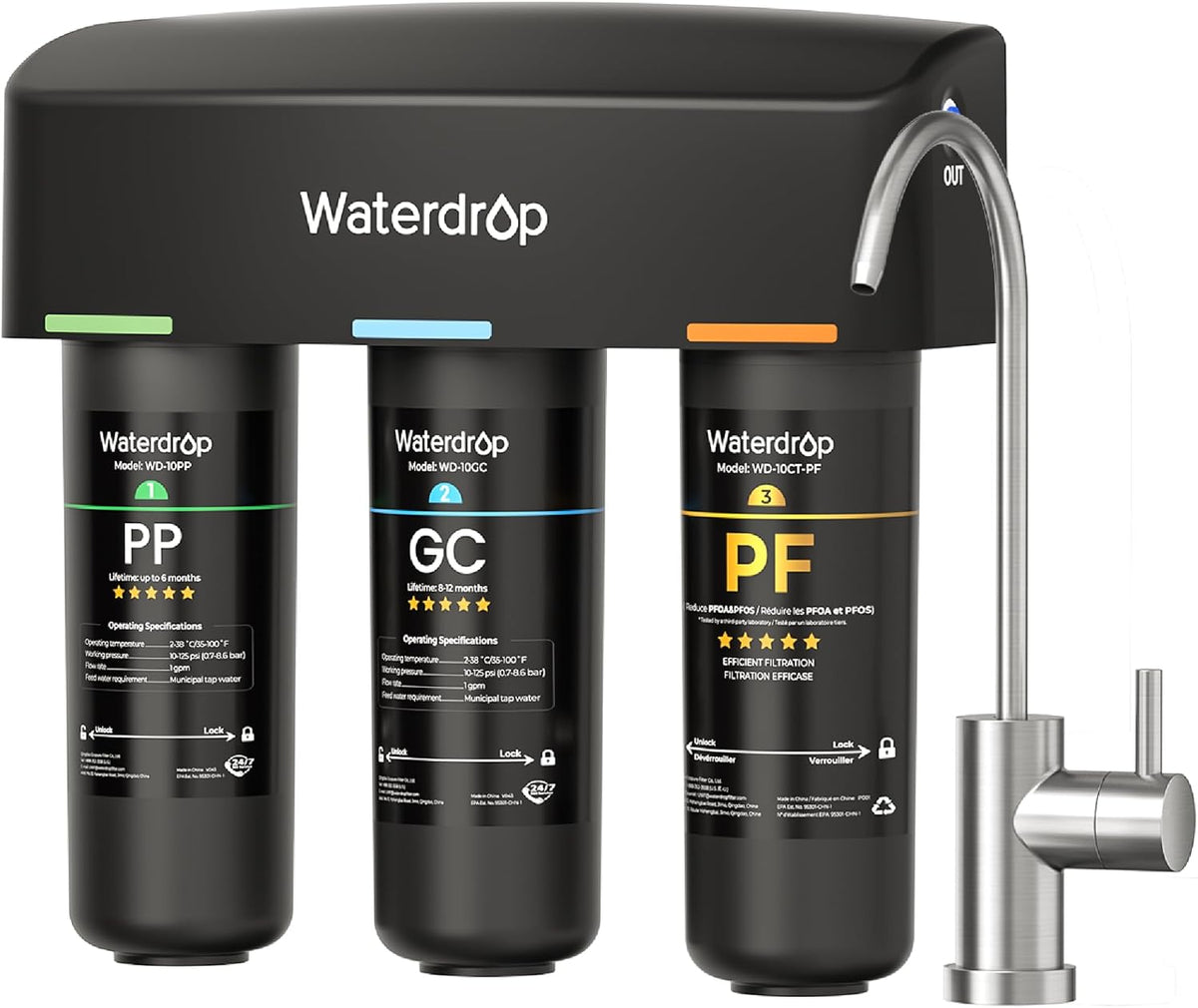 Waterdrop TSU 0.01 Micron Ultra Filtration Under Sink Water Filter System
