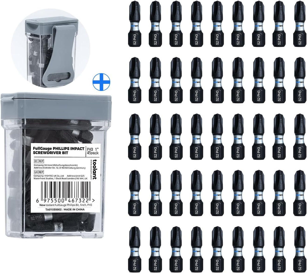 toolant PH2 Phillips Impact Bit Set, 2 Inch, 10-Piece, Magnetic