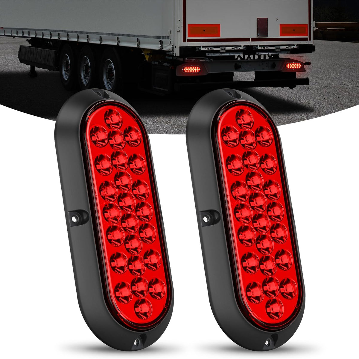 Nilight 6" Oval LED Trailer Tail Lights,Red, 2 Pack, Grommets Mount