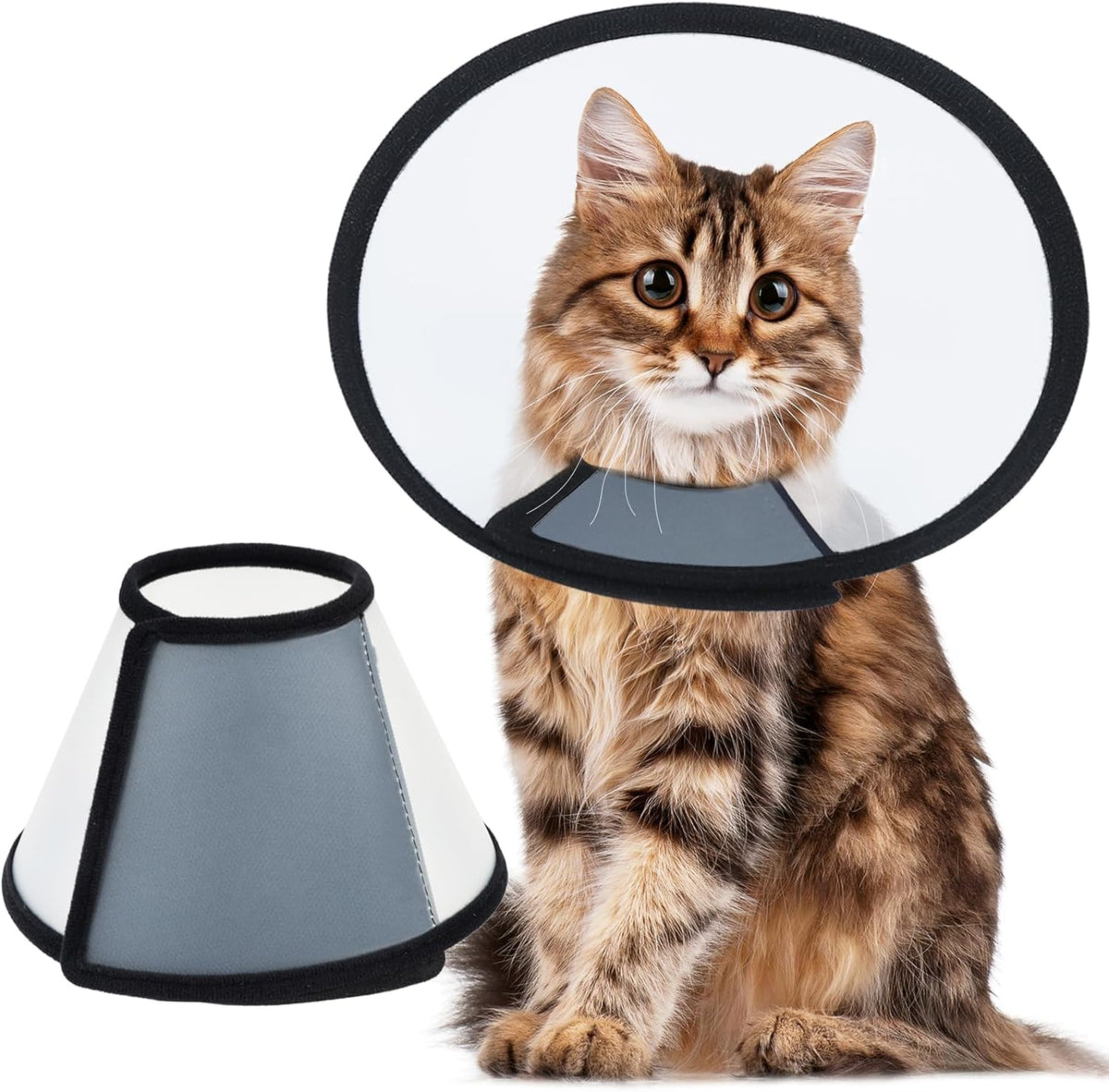 Vivifying Cat Cone, Adjustable Recovery Pet Cone, Three Sizes Lightweight Plastic Elizabethan Collar for Cats, Mini Dogs and Rabbits (Black)
