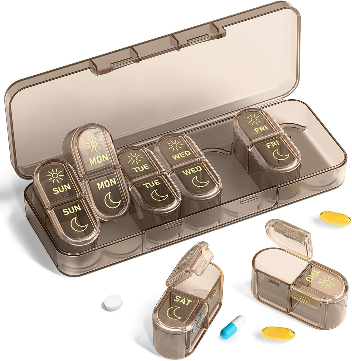 Pillex Weekly Pill Organizer 2 Times a Day, AM PM Pill Box Organizer 7 Day