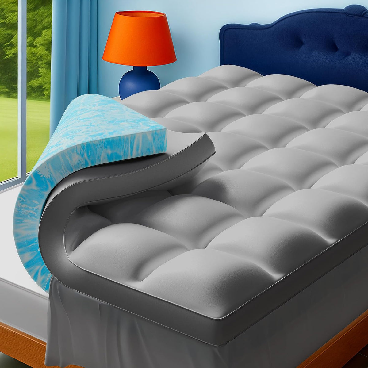 Queen Size Dual Layer 4 Inch Memory Foam Mattress Topper
