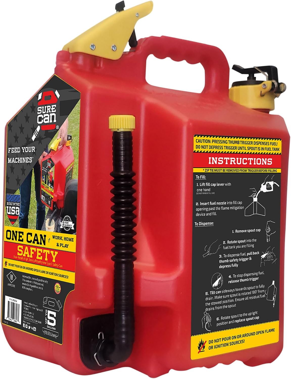 SureCan 5 Gallon Type II Storage Container – Rotating Spout, Self-Venting Design & Spill-Controlled Dispensing – Durable Multi-Purpose Utility Can (Red, SUR5SFG2)