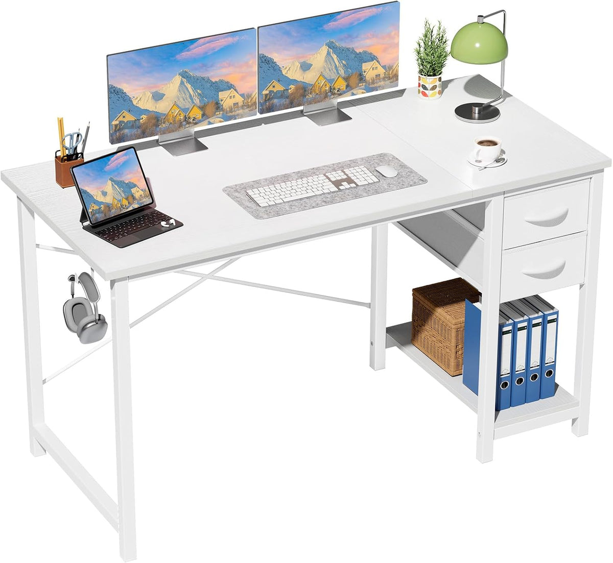 Sweetcrispy 40-Inch Computer Desk with Drawers, Office Desk, Brown