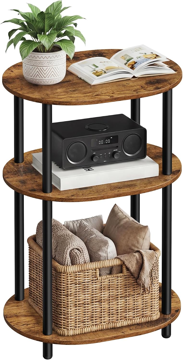 VASAGLE Side Table, Small End Table, Tall Nightstand, Steel Frame