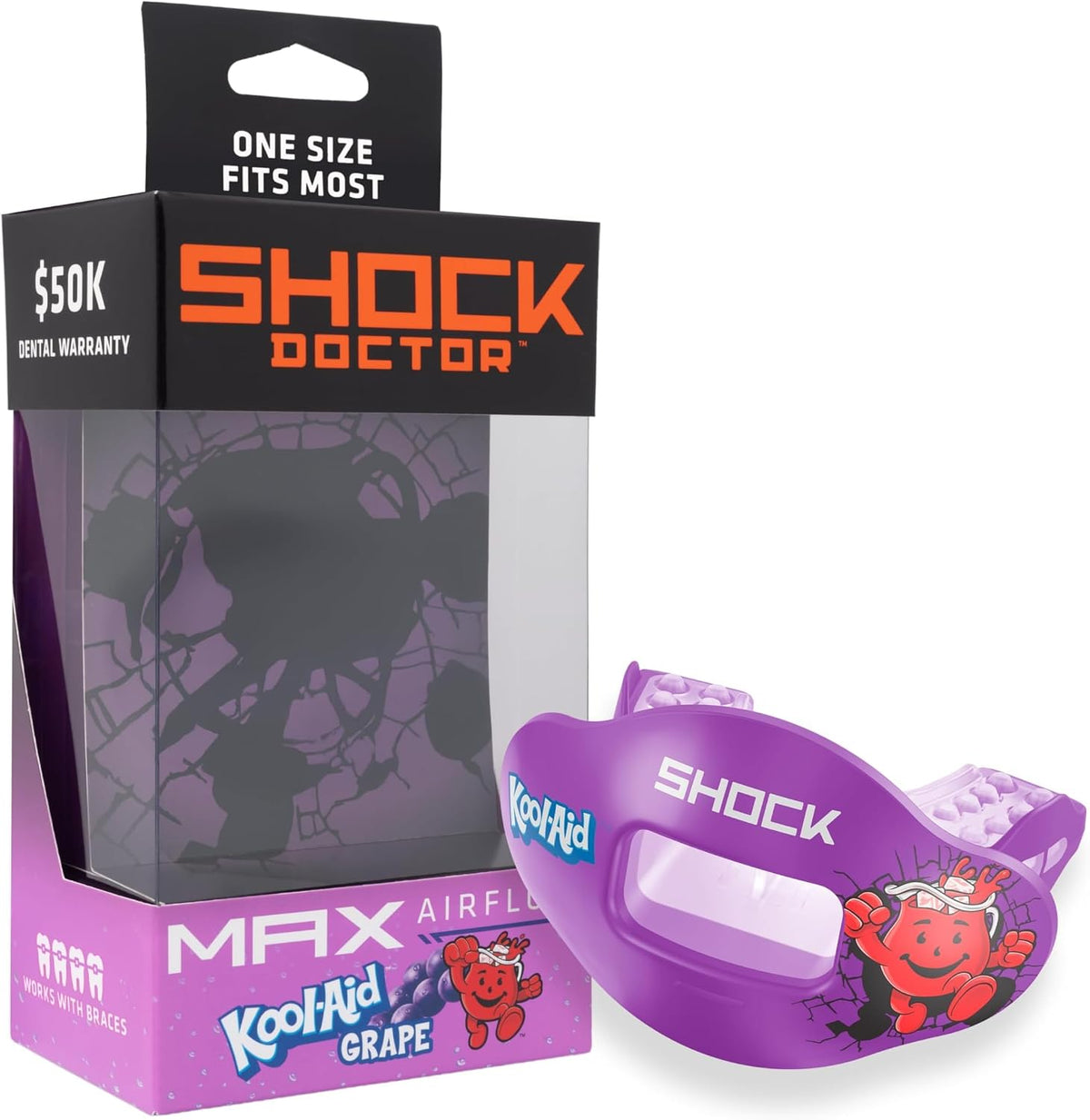 Shock Doctor Kool Aid Lip Guard Mouth Guard - Max Air Flow, Full Mouth Protection Compatible with Braces, Lip Guard, Instant Fit Mouthguard for Football, Hockey, Lacrosse