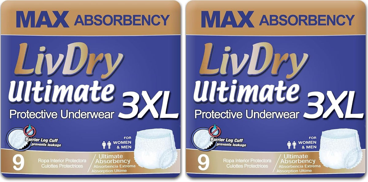 LivDry Ultimate Adult Incontinence Underwear, Max Absorbent Adult Diapers with Leak Protection, Medium, 68-Pack