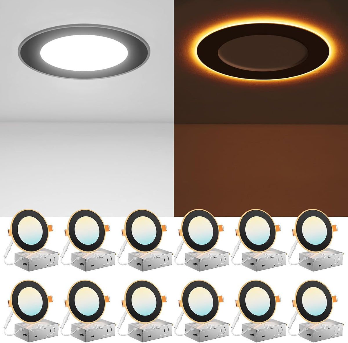 Amico 12 Pack 6 Inch LED Recessed Light with Night Light, 5CCT, 1100LM