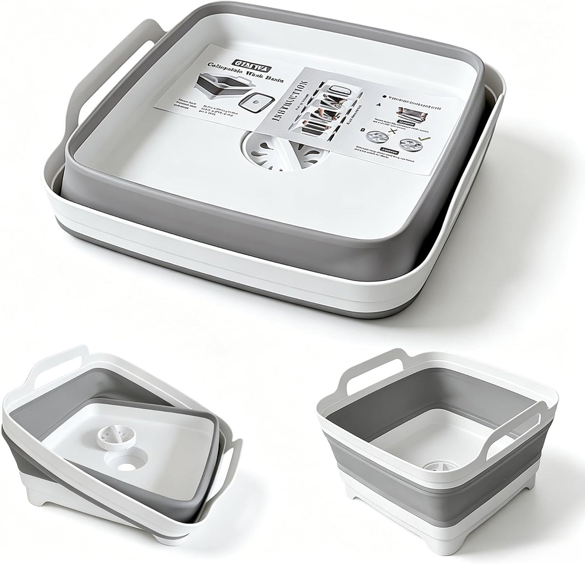 GIMWA 2.4Gal Collapsible Dish Basin with Drain Plug, Baby Bottle Wash Basin