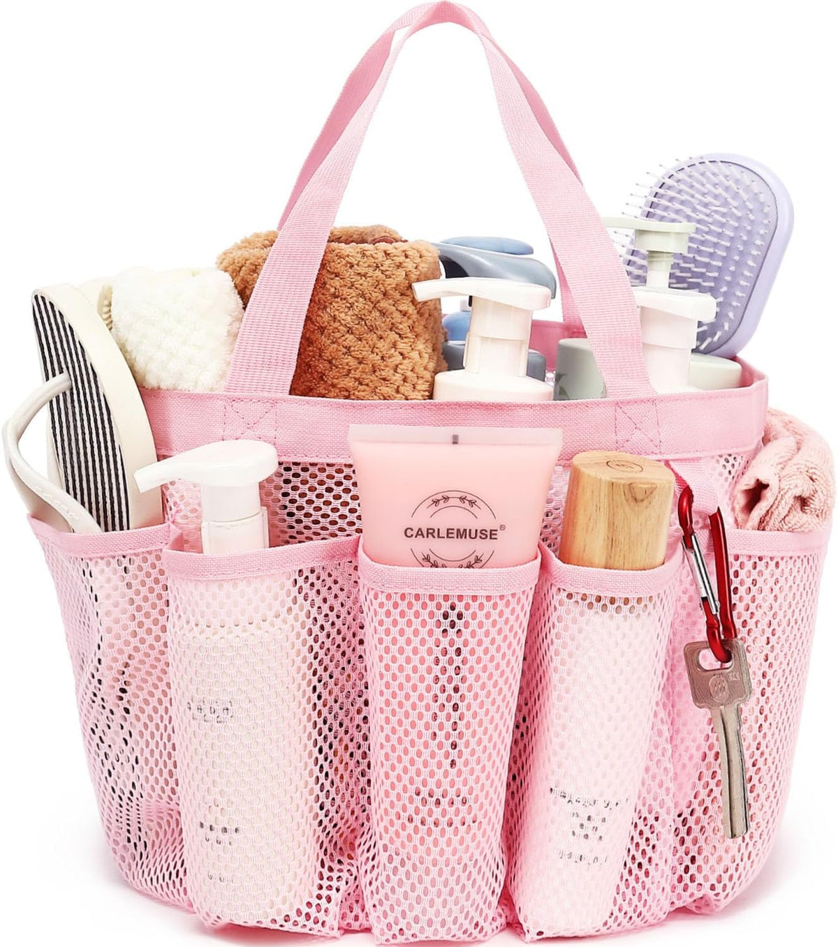 Fammart Mesh Shower Caddy Portable for College Dorm Room Essentials, Odorless Polyester Large Shower Tote Bag with Dual Handles, 8-Pocket Quick-Dry Toiletry Organizer for Travel, Beach, Camping, Gym