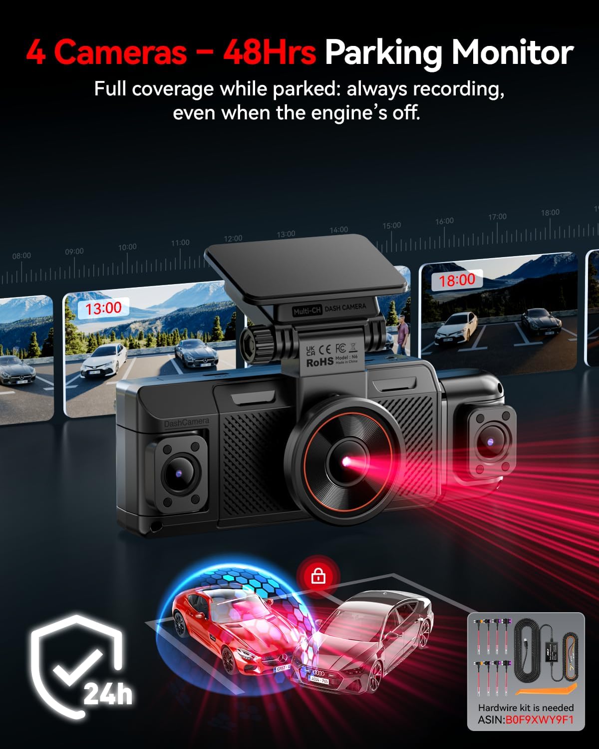 IIWEY N6 360° Dash Cam 4 Channel, Free 128GB Card, 8 IR Lights Night Vision