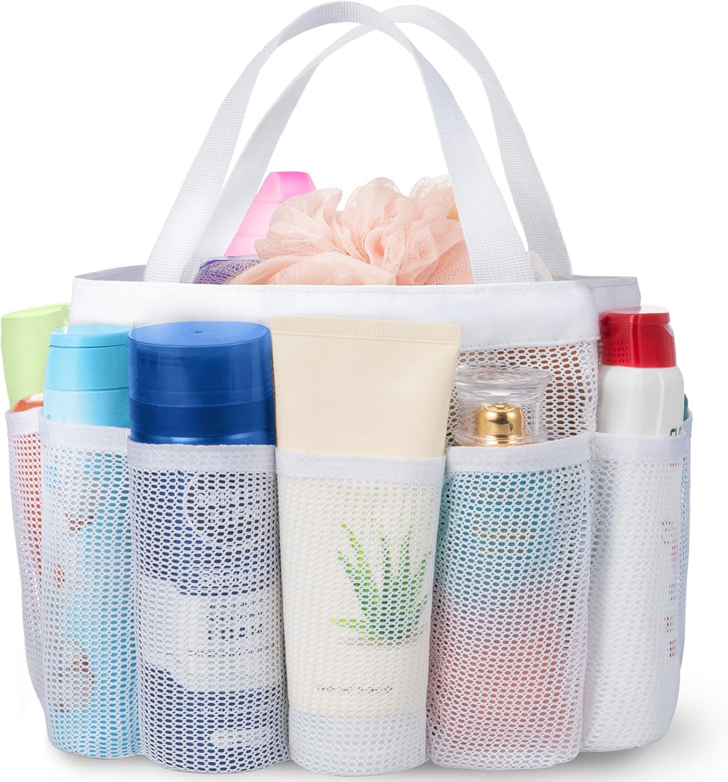 Lifewit Mesh Shower Caddy Portable for College Dorm Room Essentials with 7 Pockets, Freestanding Hanging Organizer Basket, Quick Dry Tote Bag for Camping, Bathroom, Beach, Travel, 1 Pack, Black