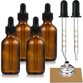 4 Pack, 1 oz Thick Dark Amber Glass Dropper Bottles with 1 Funnels & 4 Labels - 30ml Tincture Bottles with Eye Dropper - Leakproof Essential Oils Bottle - Storage and Travel for Beauty or Health