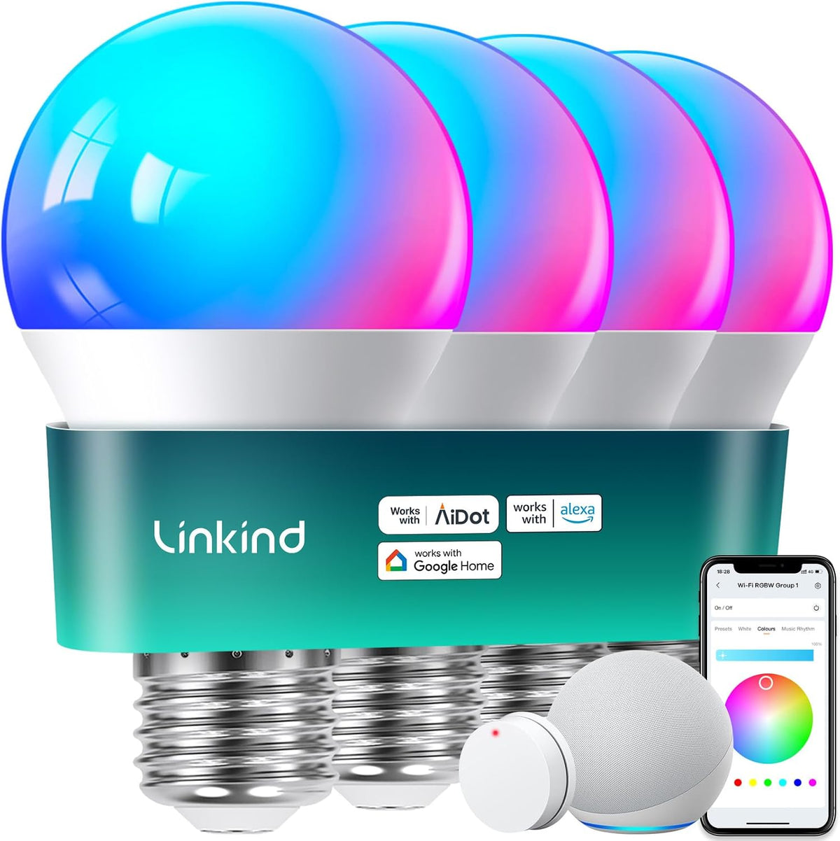 Linkind Smart Light Bulbs, Work with Alexa, Google Home, AiDot