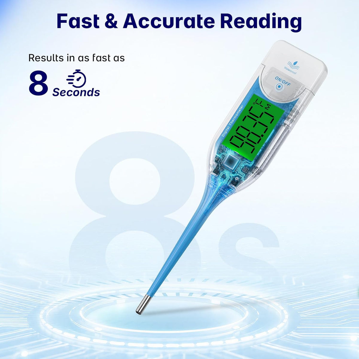 Boncare Oral Thermometer for Adults, 8-Second Fast Reading (Blue)