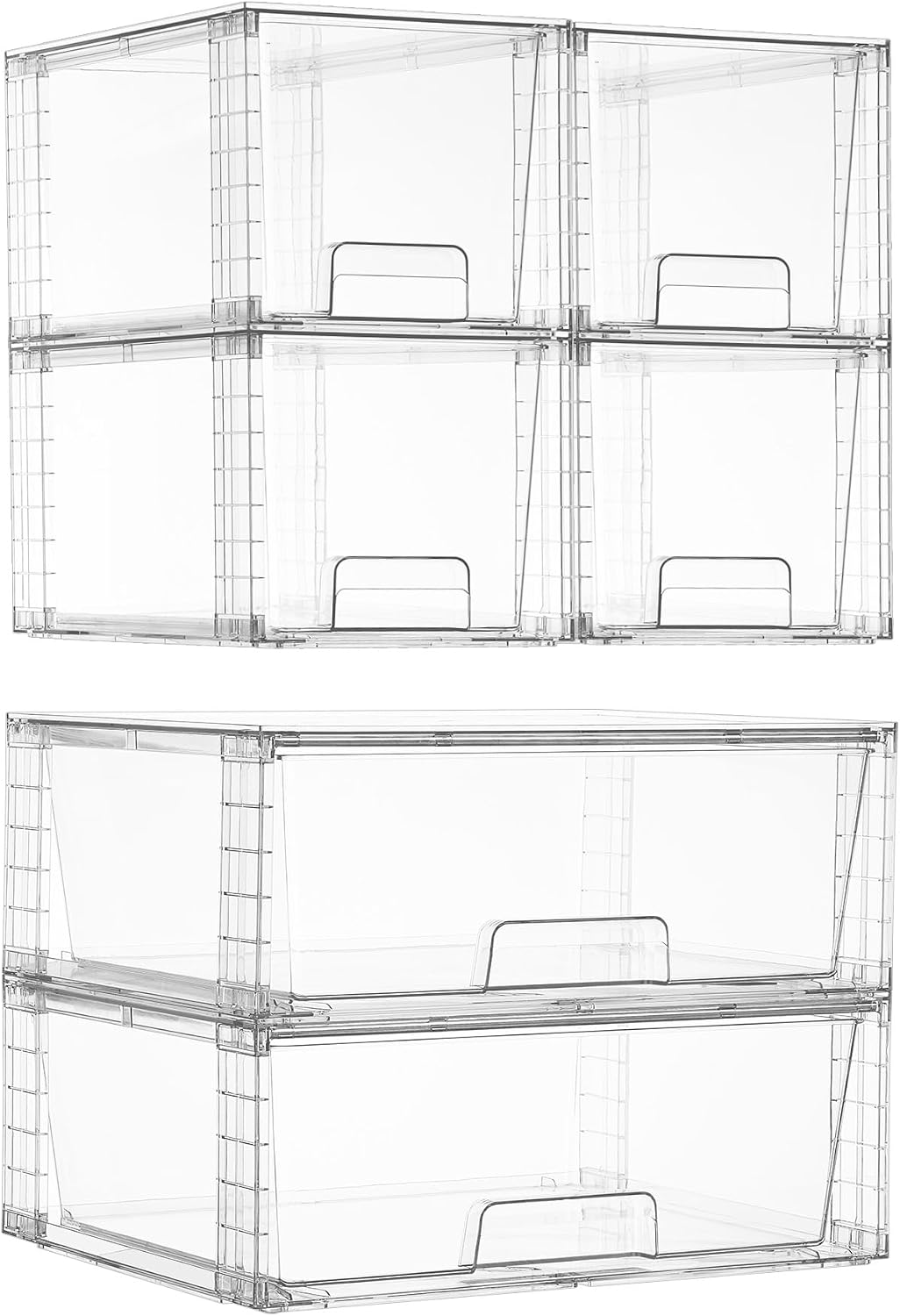 Vtopmart Clear Stackable Storage Drawers, 3 Pack Wide Organizer Set