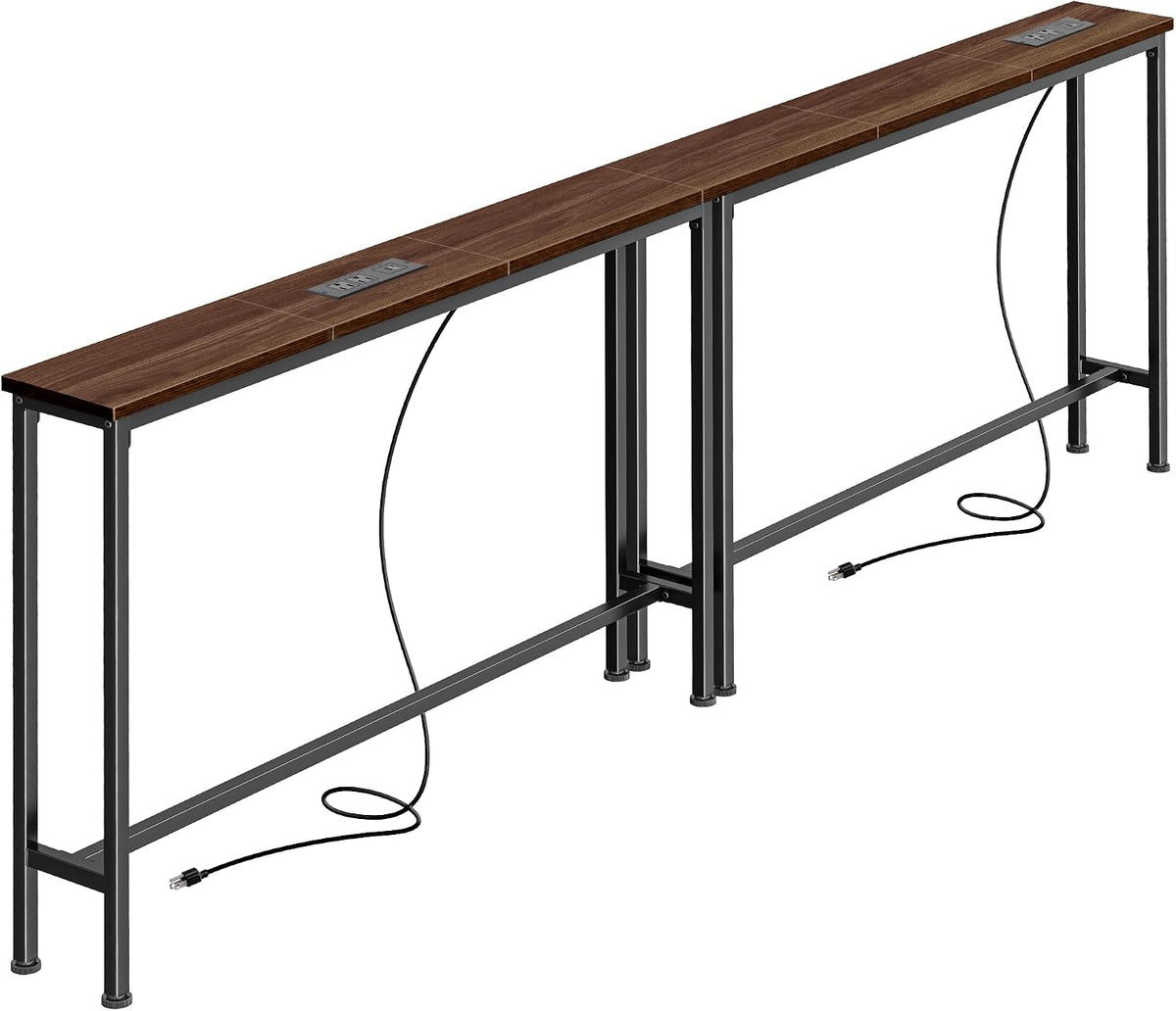 SUPERJARE 78.8 inch Narrow Behind Couch Table with 2 Charging Stations