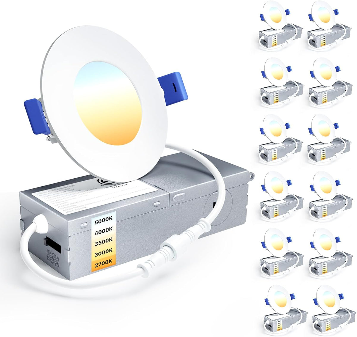 Ensenior 12 Pack 6 Inch LED Recessed Ceiling Light, 5CCT, 1200LM 12W 120V