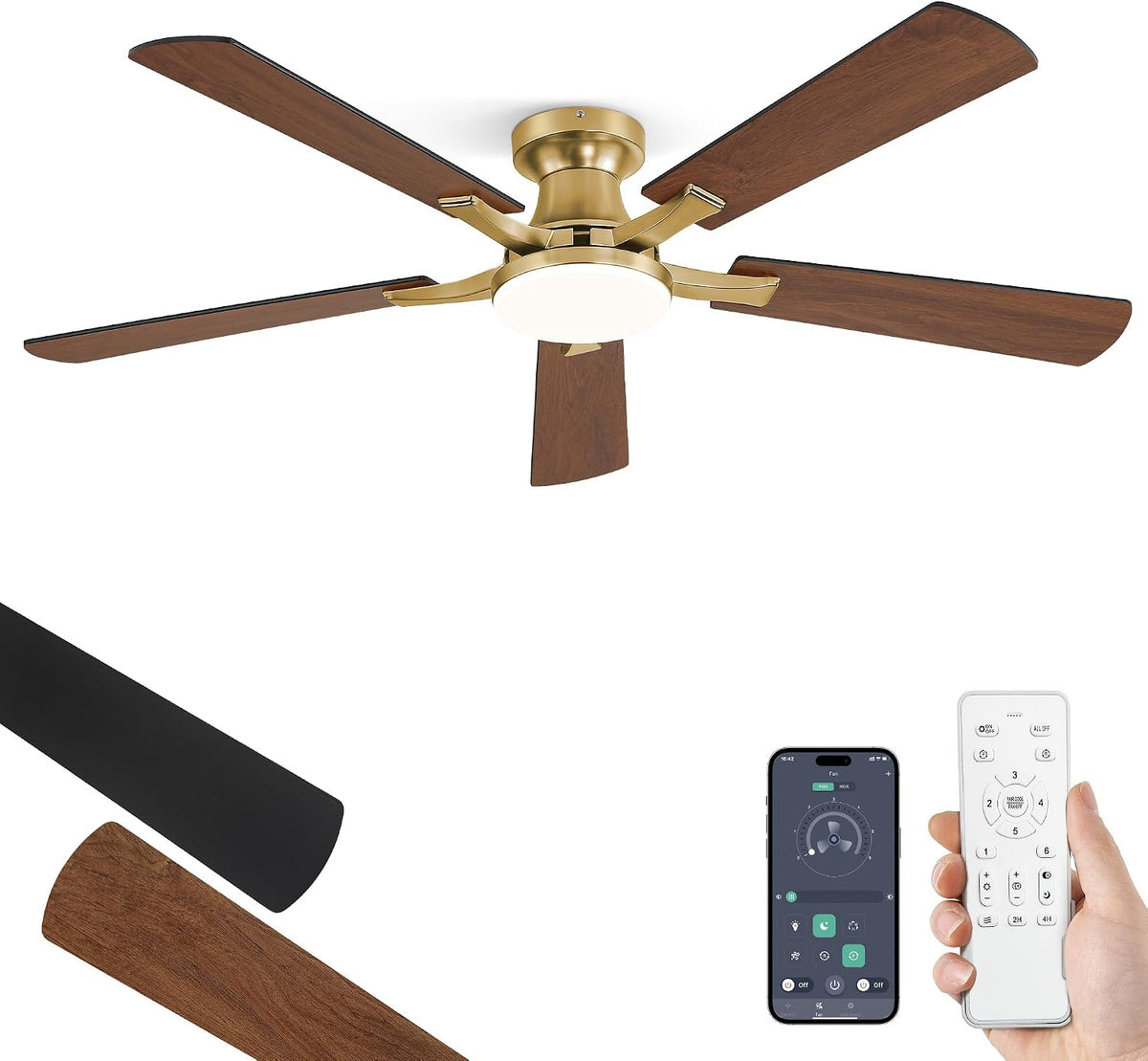 ZMISHIBO 52 Inch Ceiling Fans with Lights, Remote&App Control, Flush Mount