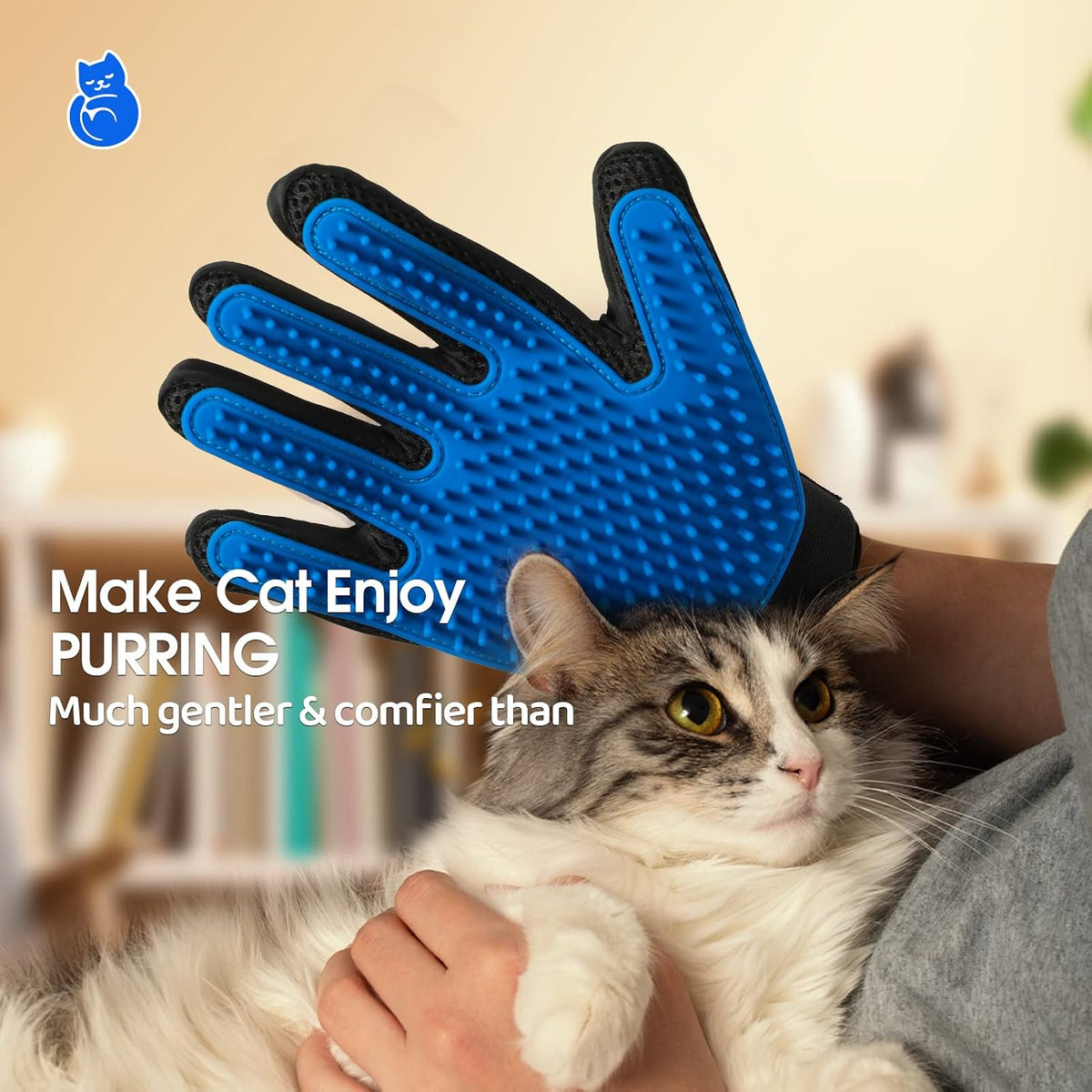 Pet Hair Removal Glove with 255 Silicone Tips for Dogs & Cats, 1 Pair Blue