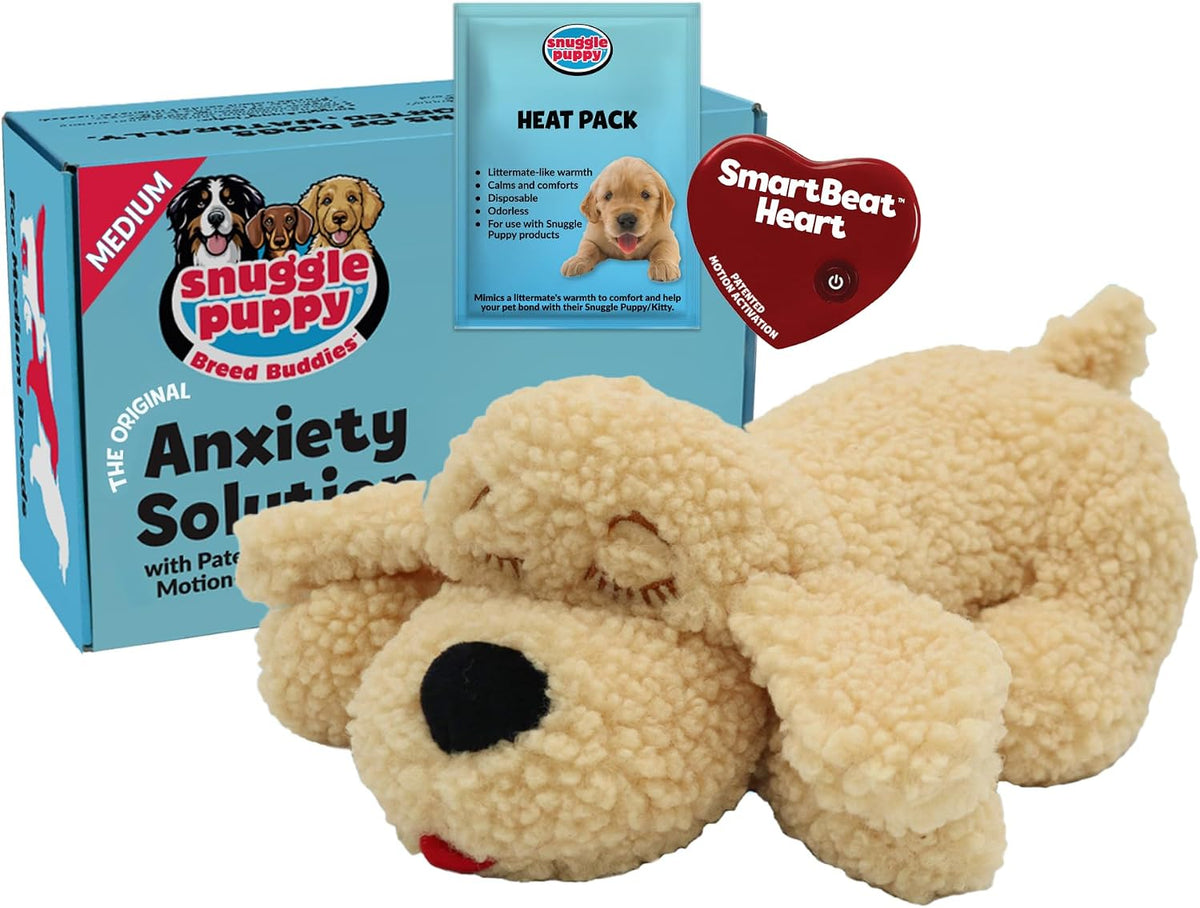Snuggle Puppy Heartbeat Toy, Calming Comfort, Medium Breeds - Biscuit | Calming heartbeat toy, crate training comfort, heat pack, new puppy essentials, first nights, sleep, medium breeds 25-70 lbs