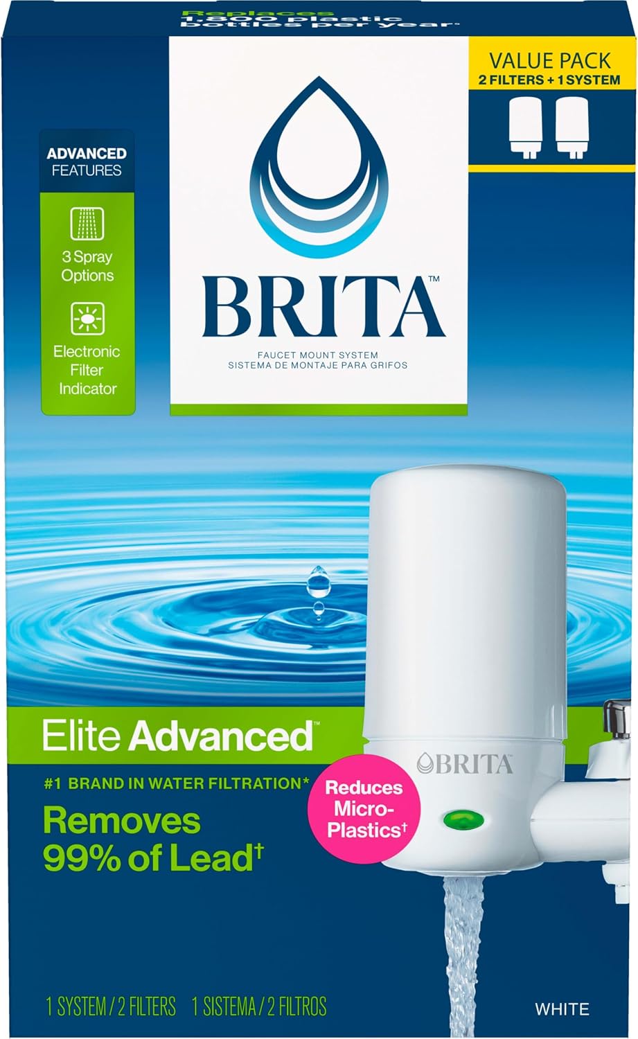 Brita Faucet Mount Water Filter System, Includes 1 Filter, White