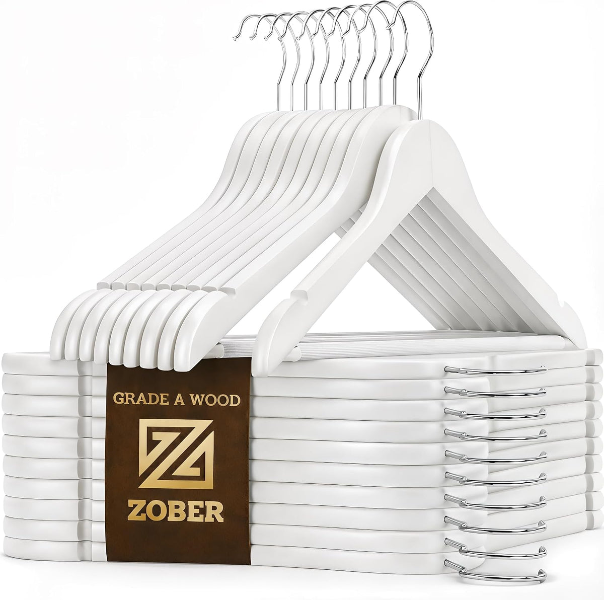 Zober Wooden Hangers 20 Pack, Heavy Duty Clothes Hangers, Non Slip, Natural