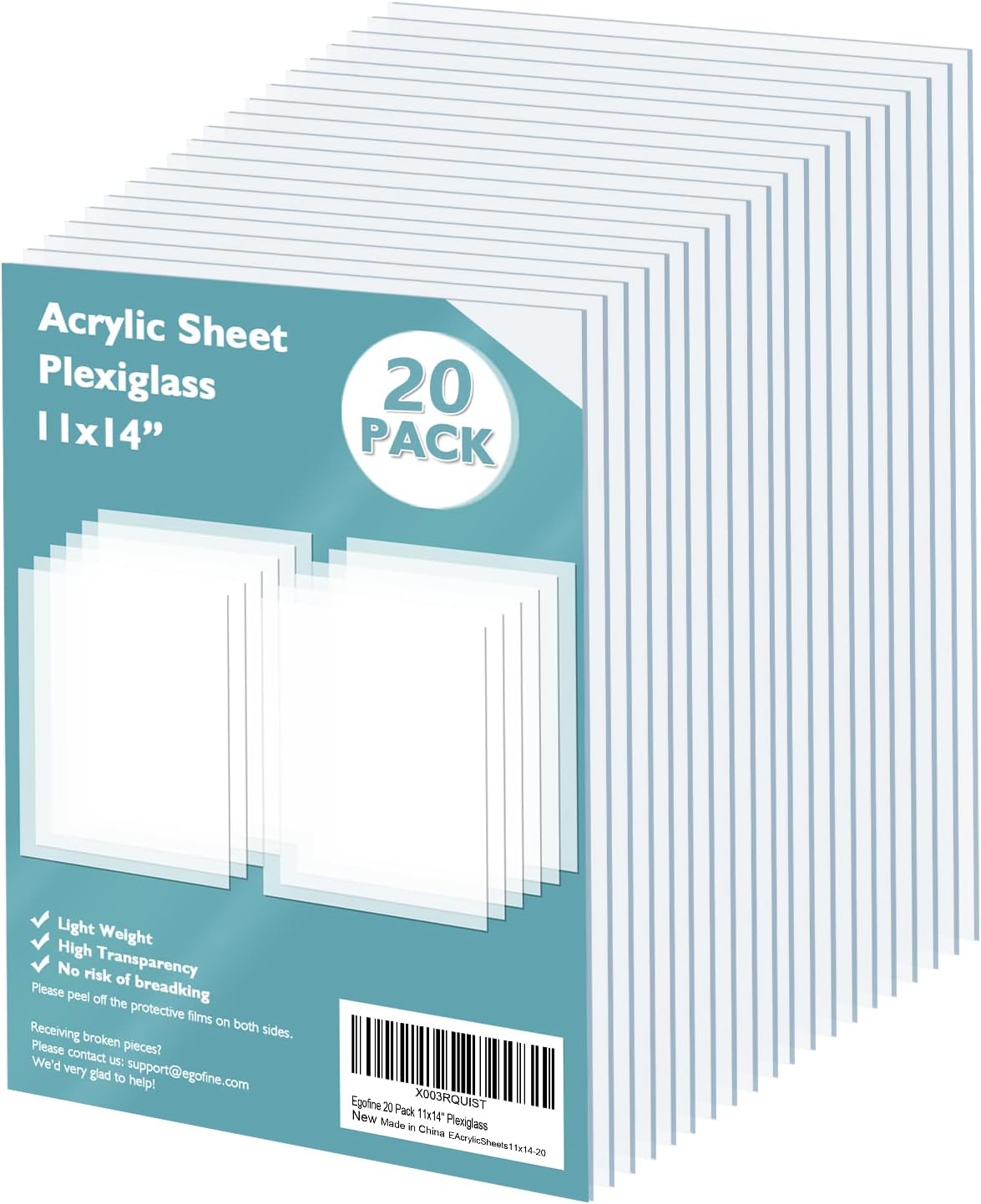 Egofine Plexiglass Sheets Acrylic Sheets 6 Pack of 8x10’’ 0.04 Thick Clear Plastic Cast Transparent Plexi Glass for Crafting Projects, Replacement Picture Frame Glass, DIY Display, Easy to Cut