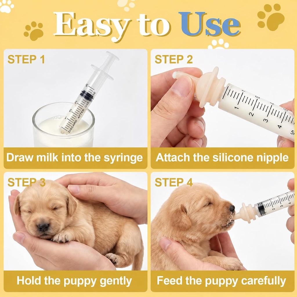 Pet Feeding Nipple and Syringes, Silicone Feeding Tools for Newborn Kittens, Puppies, Rabbits, Small Animals