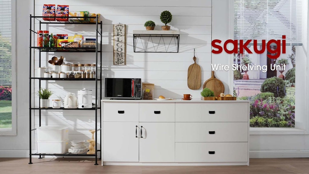 Sakugi Storage Shelves - 5 Tier Shelf Organizer, Heavy Duty Garage Shelving Unit with Leveling Feet, Stable Metal Shelves Organizer for Pantry, Kitchen and Closet, 33.0" W x 12.6" D x 72.0" H, Black