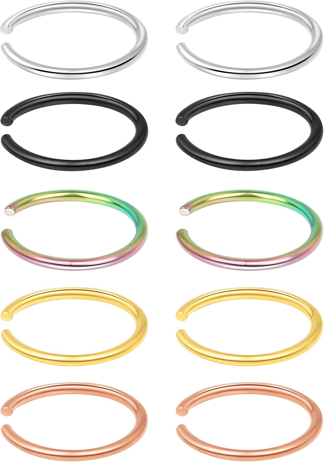 1-16Pcs 16G 18G 20G 22G Nose Rings Hoops Nose Piercings Fake Nose Ring Fake Septum Nose Ring Fake Lip Rings Fake Septum Piercing Fake Nose Piercing Fake Nose Hoop Faux Nose Rings Clip On Nose Cuffs Nose Piercing Jewelry Nose Rings for Women Men Nose Hoops
