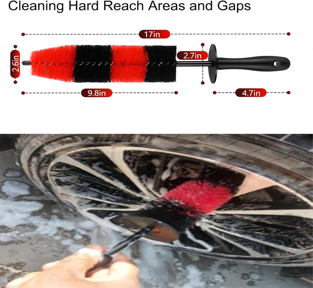 Fitosy Wheel Rim Brush, Soft Bristle Long Car Tire Washing Tool