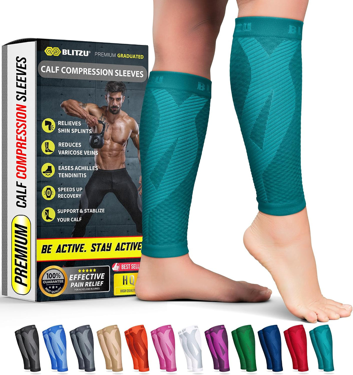 BLITZU Calf Compression Sleeves, Footless Compression Socks for Men & Women