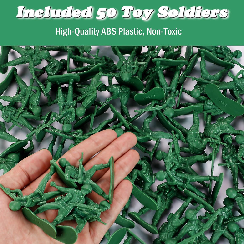 HAPTIME Toys for Boys, Toy Soldiers Set (50 pcs ) , Green Army Men Action Figures, Plastic Military Toys - Inspire Creative Play and Learning Adventures for Kids, Easter Egg Fillers