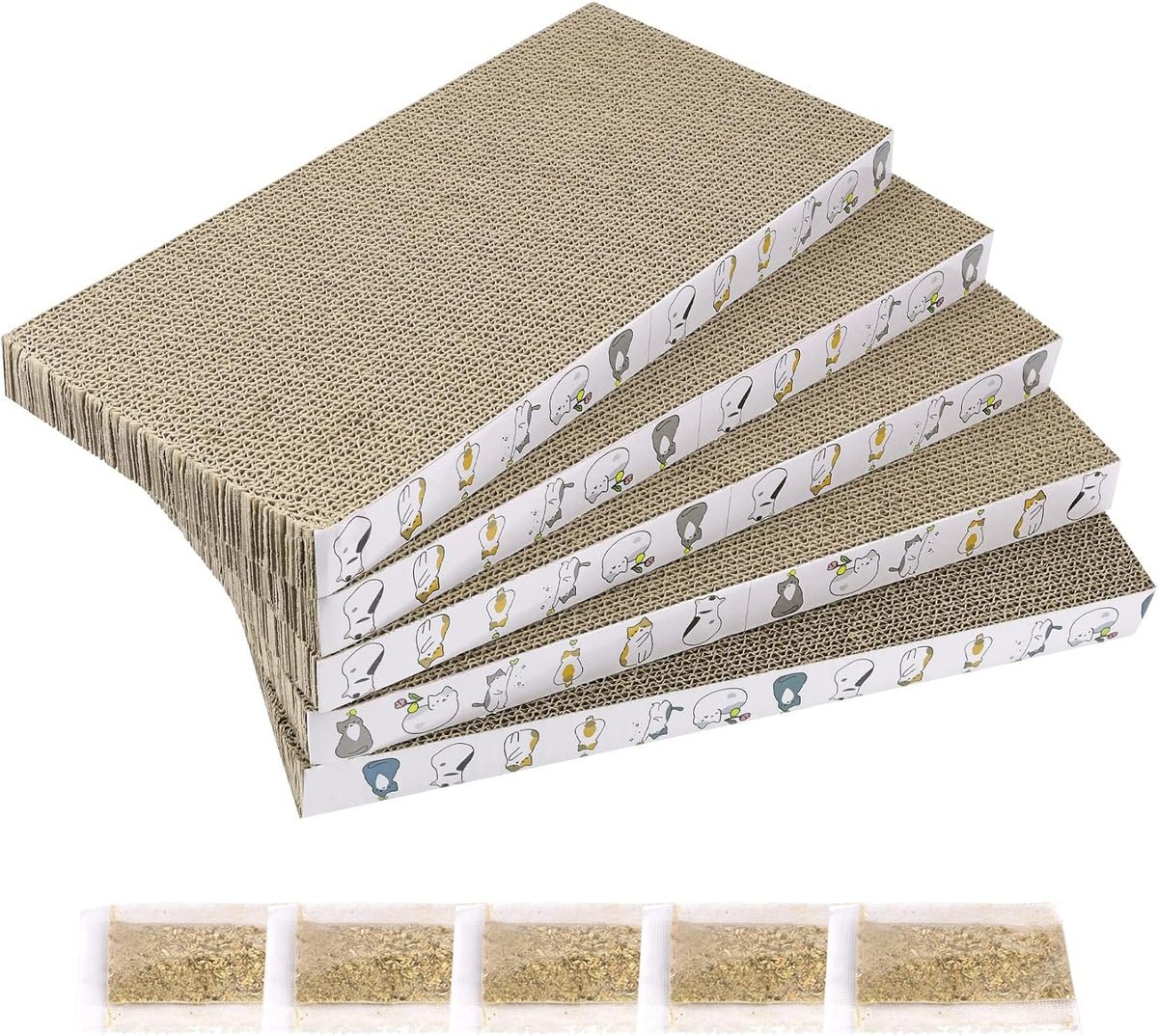 PatiencET Cat Scratch Pad with Box, 4 Pack Cardboard Scratcher Lounge Bed