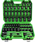 SWANLAKE 3/8'' Drive Impact Socket Set, 50-Piece Standard SAE (5/16 to 3/4 inch) and Metric (8-22mm) Size, 6 Point, Cr-V, 3/8-Inch Ratchet Handle, Extension Bar, Universal Joint