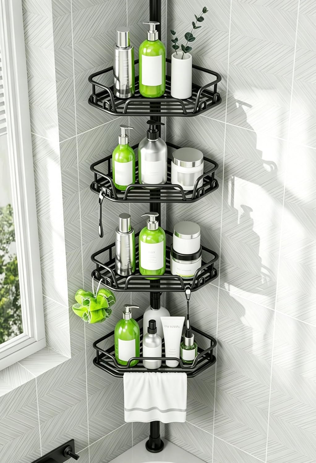 DAOYA Corner Shower Caddy Tension Pole 4 Tier Shower Caddy Organizer Black