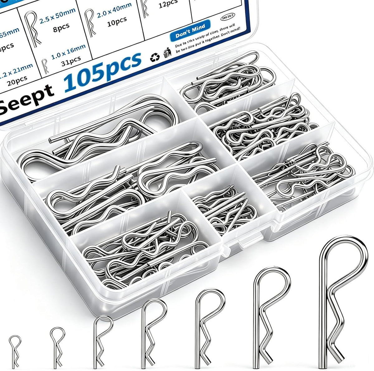 120Pcs Cotter Pins 304 Stainless Steel Cotter Pins Assortment Kit Tractor Pin Used for Hitch Pin Lock System, Trucks, Engine Repair in Towing Hitch Clips & Pins