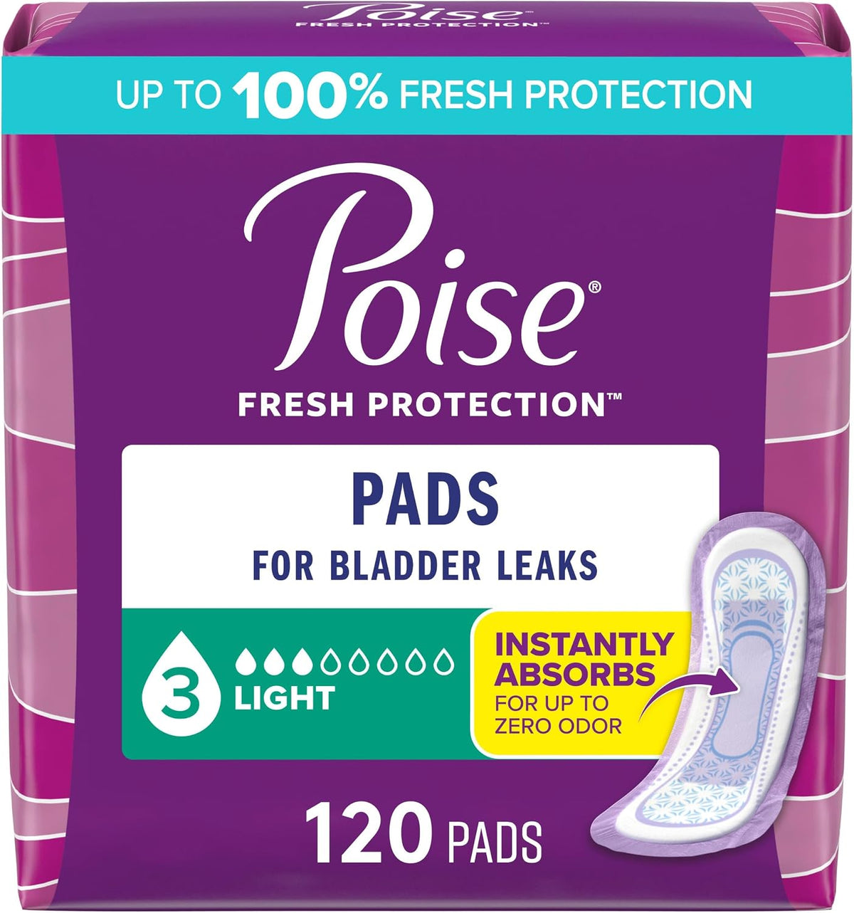 Poise Incontinence Pads for Women, 3 Drop, Long, 96 ct