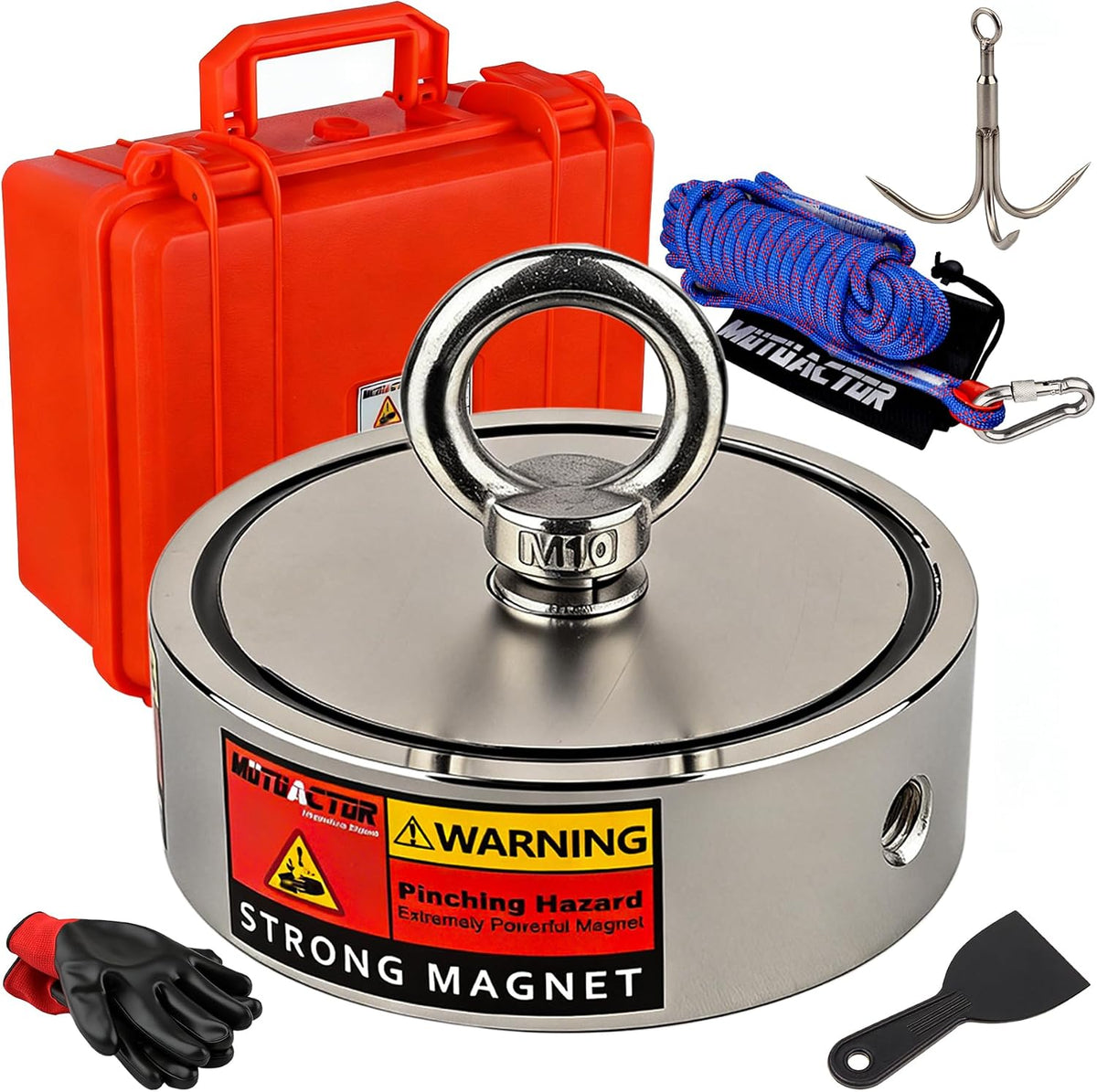 MUTUACTOR Magnet Fishing Kit,Φ2.36''Heavy Duty Neodymium N52 Magnet with 20m(64 Foot) Durable Rope,500lbs Pulling Force Permanent Strong Rare Earth Magnets for Lifting Objects Hunting Lost Treasures