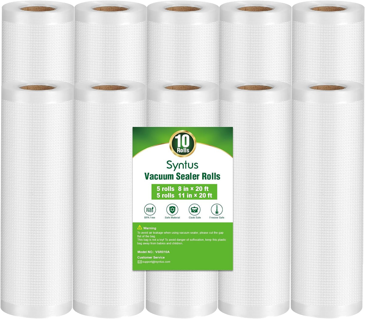 Syntus Vacuum Sealer Bags for Food, 3 Rolls 11" x 20' and 3 Rolls 8" x 20'