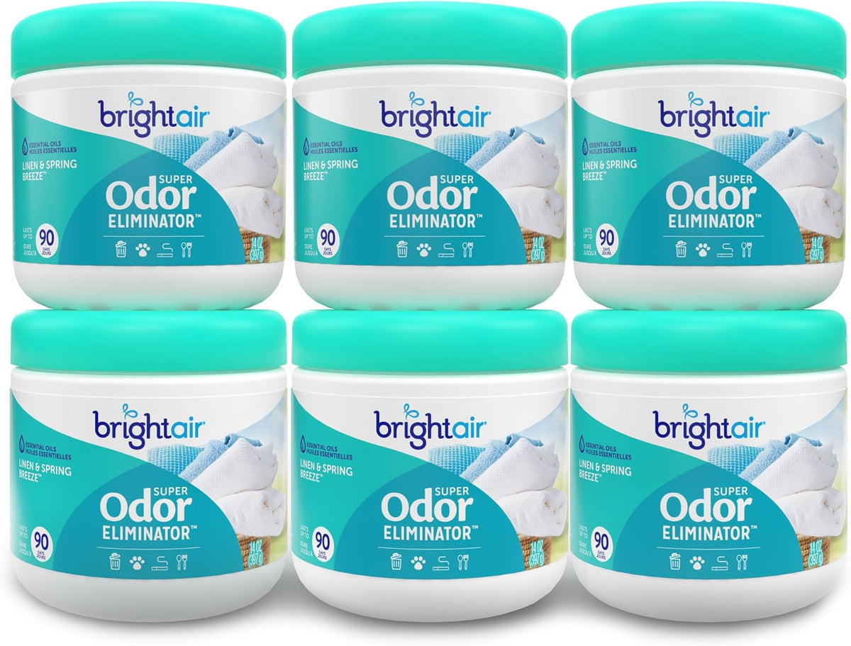 Bright Air 14 oz. Super Odor Eliminator, For Medium-Size Spaces, Cool & Clean Scent, Case of 6,Air Freshener, Natural Essential Oils, Lasts Up to 90 Days Each