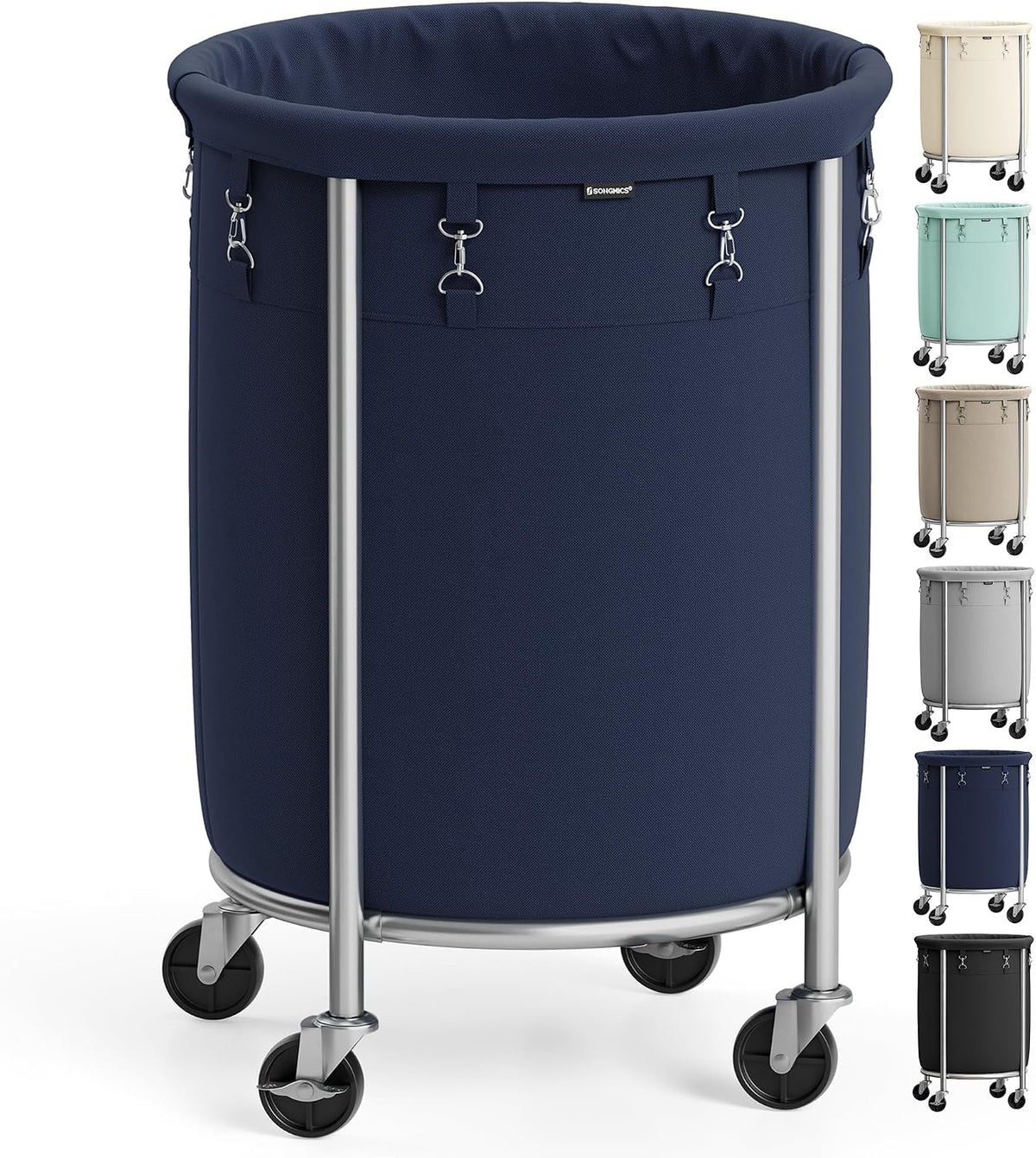 SONGMICS Laundry Basket with Wheels,190L, Steel Frame, Removable Bag
