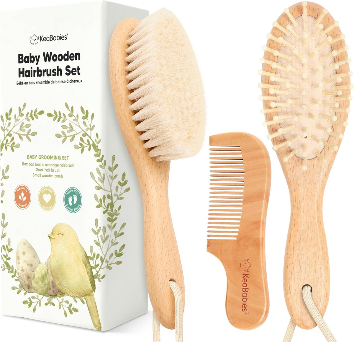 Wooden Baby Hair Brush Set for Newborns, Toddler Comb (Walnut, Regular)