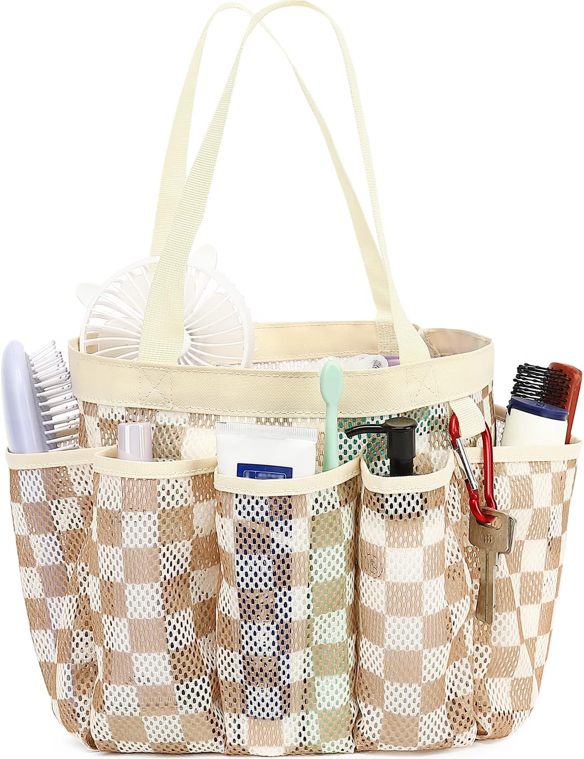 Fammart Mesh Shower Caddy Portable for College Dorm Room Essentials, Odorless Polyester Large Shower Tote Bag with Dual Handles, 8-Pocket Quick-Dry Toiletry Organizer for Travel, Beach, Camping, Gym